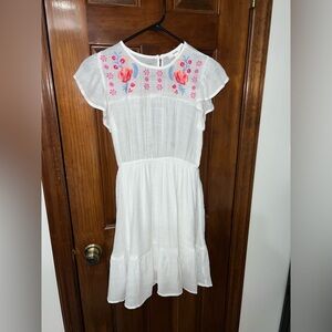 Mine White Dress with Pink Floral Embroidery